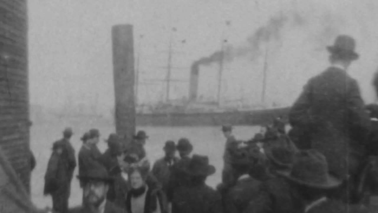 Steamship "Coptic" In The Harbor (1897 Original Black & White Film)