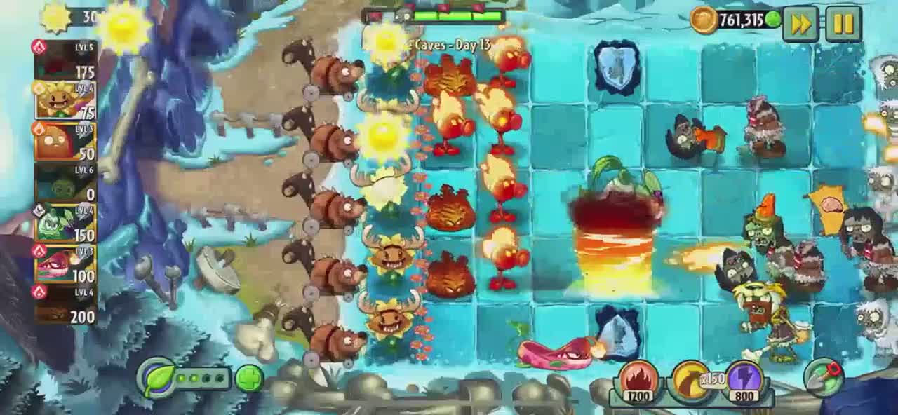 Plants vs Zombies 2 Frostbite Caves - Day 13