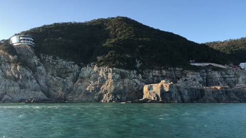 Busan Taejongdae seen from a cruise ship South Korea