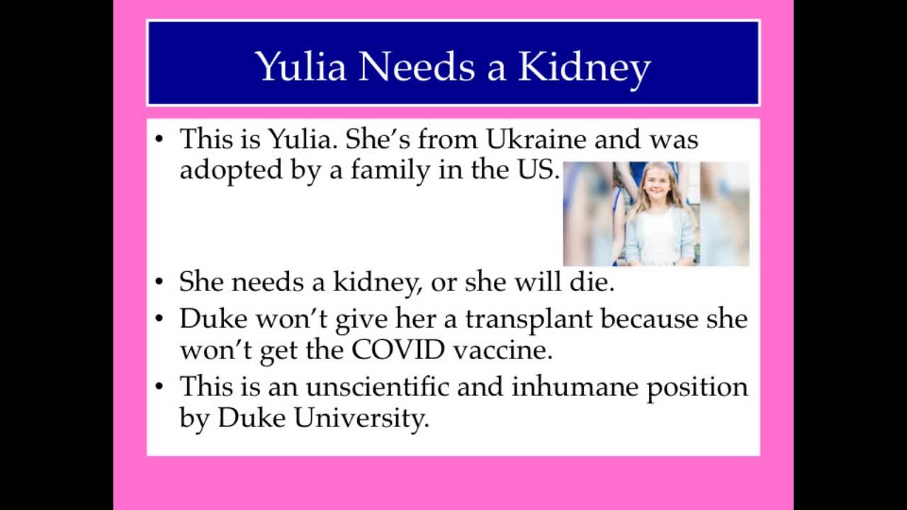 End COVID Tyranny: Give Yulia the Kidney