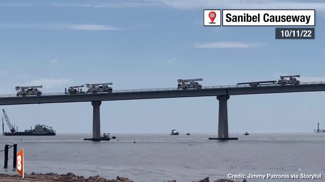 Repair Trucks Cross Newly Re-Built Sanibel Causeway Just 13 Days After Hurricane Ian Hits SW Florida