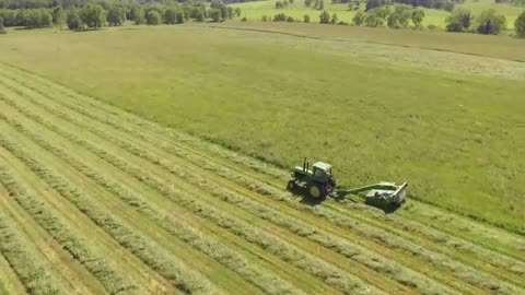 Drone Shoots Agricultural Machine in the Field From Above While it is Harvesting.