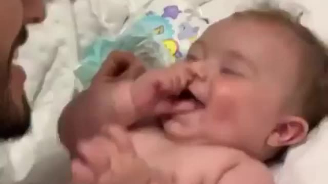 Cute baby laughing when his dad playing with him😅🥰