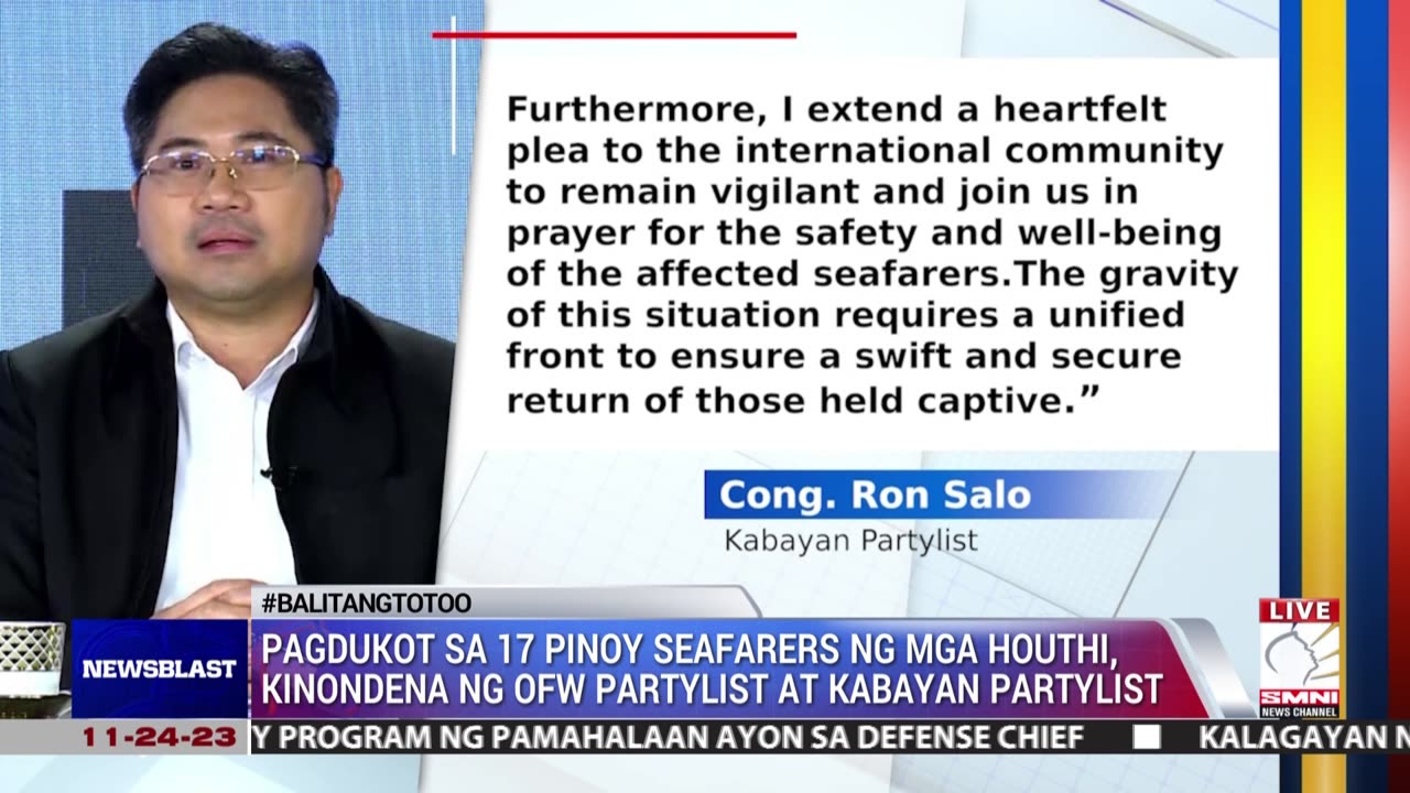 Lagay ng mga pinoy seafarer na binihag ng mga Houthi, patuloy na mino-monitor