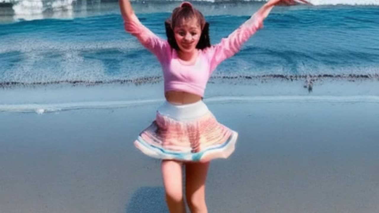 Beautiful anime girl Dancing by the sea