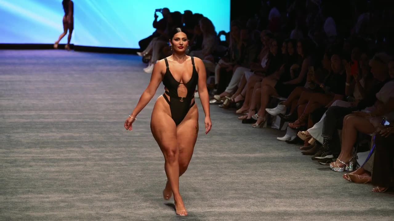 4k slow motion fashion show footage of Erifili Sfakianakis during Miami Swim Week.