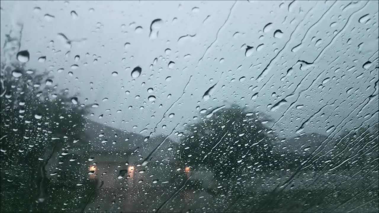 Rain Sound For Sleeping And Raining On Car Glass Windows Thunder Sounds Heavy Drop