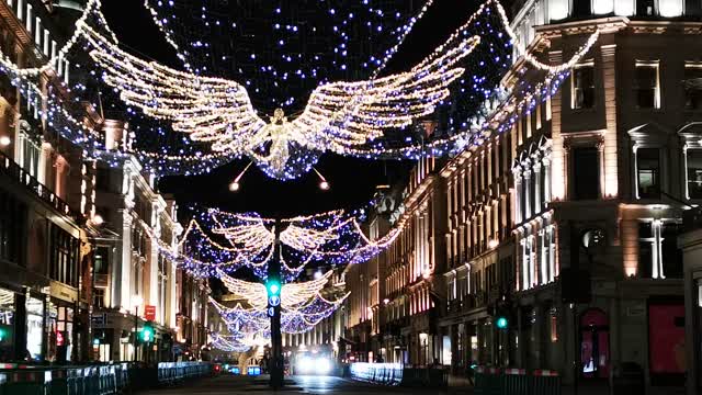 Christmas Lights In The Streets During Night