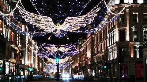 Christmas Lights In The Streets During Night