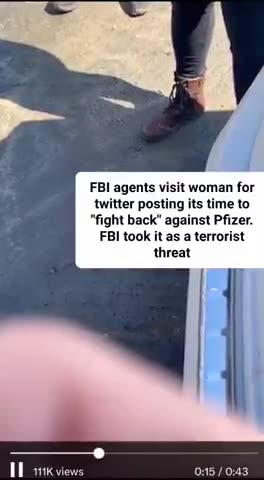 REAL TERRORISTS (FBI) SHOW UP AT LADY'S DOOR FOR POSTING "ITS TIME TO FIGHT BACK AGAINST PFIZER"