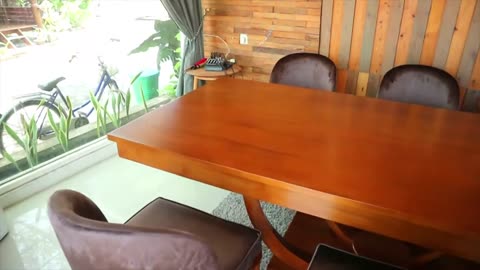 CLARISSA TEAK MINIMALIST DINING TABLE SET 6 CHAIRS