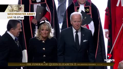 US President Joe Biden and wife Jill arrive at Queen's funeral in 'The Beast'