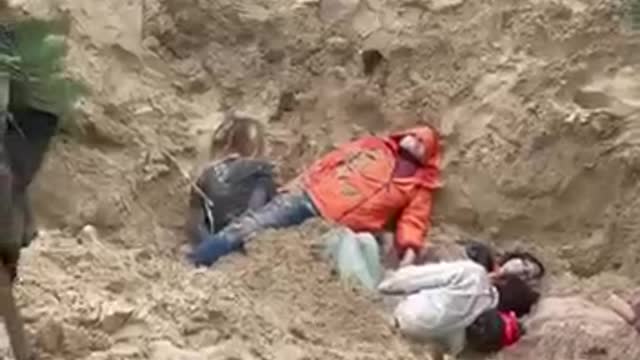 Ukrainian sources claim that they are civilians executed by Russian forces.