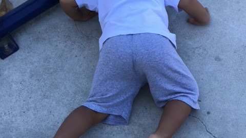 Little Boy Rides Skateboard on Belly