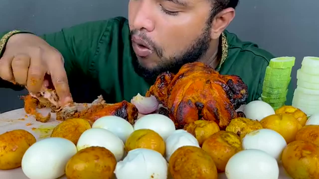 4 kg Griled chicken and eggs eating show