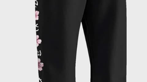 Mens Japanese Cherry Blossoms Side Print Street Drawstring SweatpantsColor: