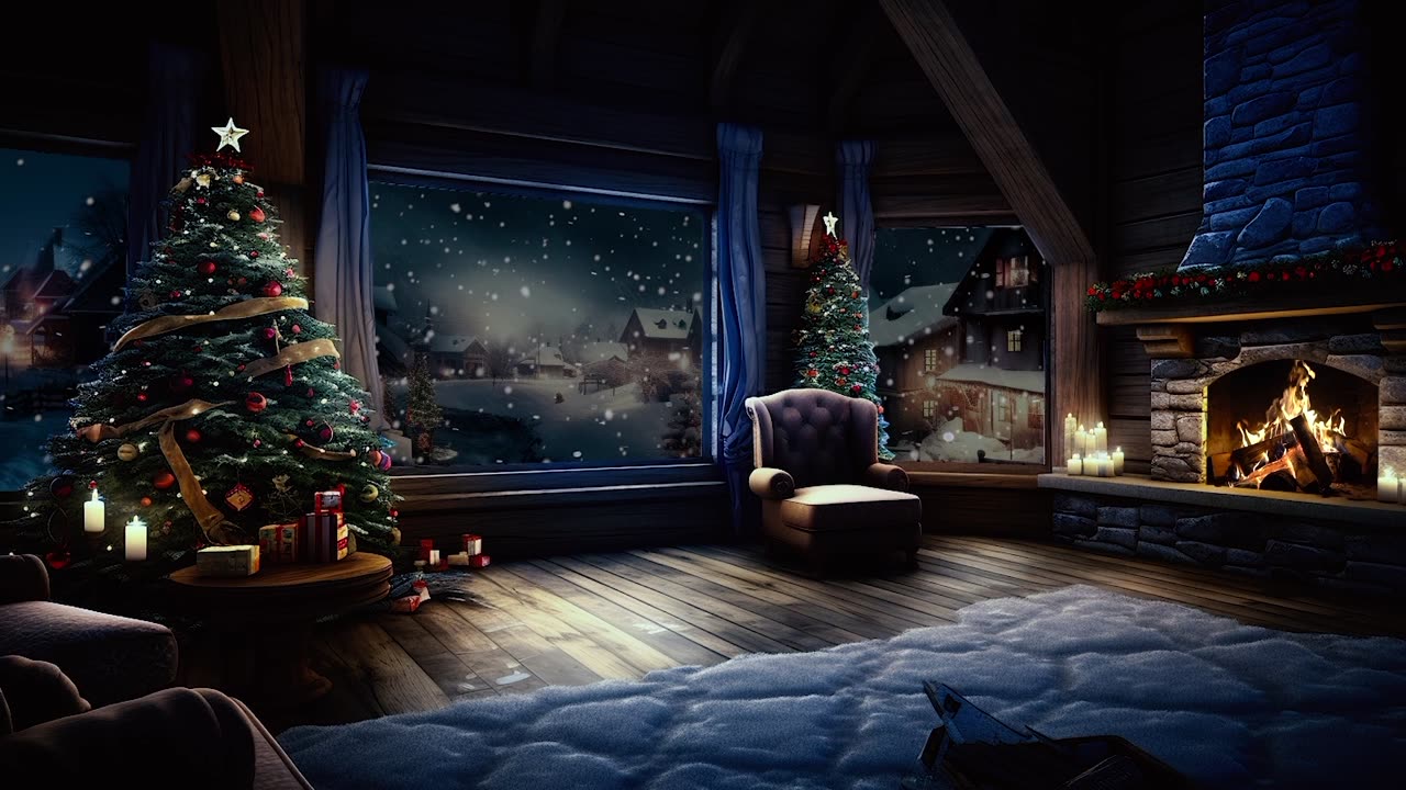 🎅Majestic Christmas Scene by a warm Fireplace Sleep Sounds