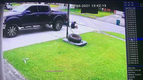 Boy Trips On Garbage Bin's Lid And Falls Down While Pushing It On Driveway