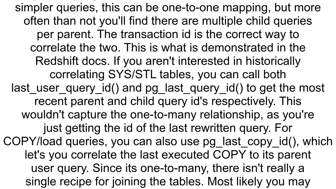 how to join sys_query_history and stl_querytext in redshift