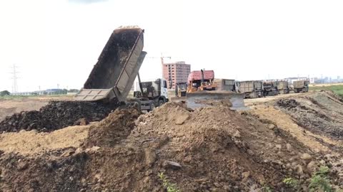 Amazing!!! Bulldozer Action Moving Dirt Filling Connect The Road