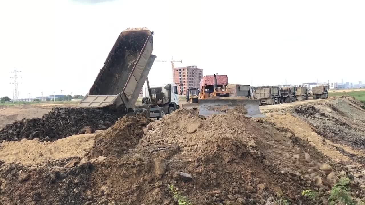 Amazing!!! Bulldozer Action Moving Dirt Filling Connect The Road