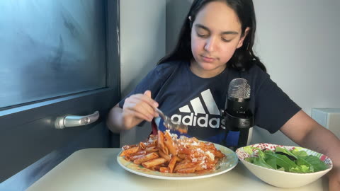 Penne with Parmigiana mukbang 🇮🇹| ASMR