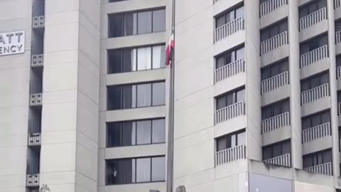 In the USA and with mass approval, the US flag in replaced by the Palestinian flag