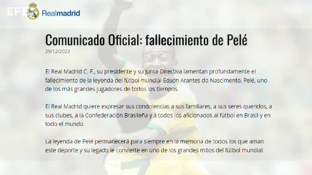 Real Madrid lamenta la muerte de Pelé, "uno de los grandes mitos" del fútbol