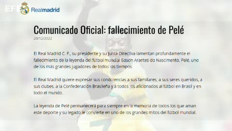 Real Madrid lamenta la muerte de Pelé, "uno de los grandes mitos" del fútbol