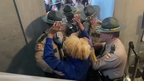 Leftist and transgender insurrectionists storming the Tennessee Capitol building Today.