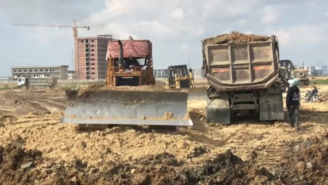 Amazing!!! Bulldozer Action Moving Dirt Filling Connect The Road