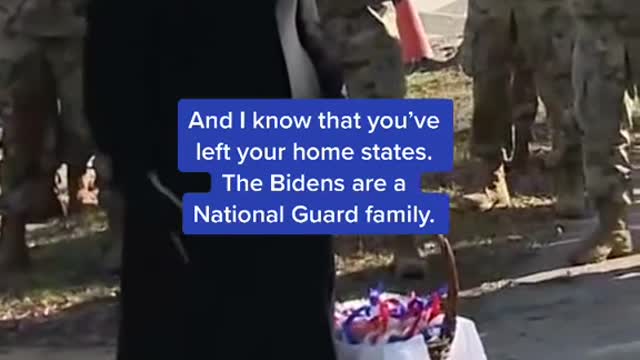 First lady Jill Biden gives cookies to National Guard troops as a “small thank you.”