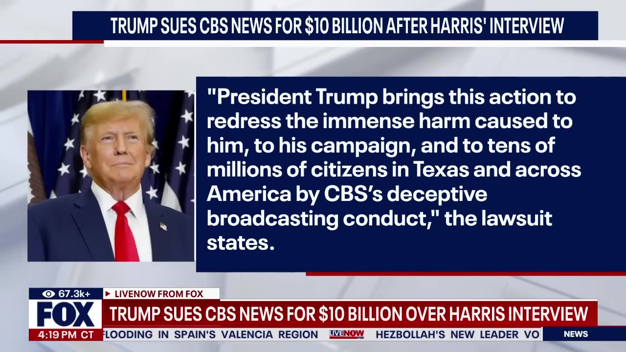 Trump sues CBS News for $10 billion over Harris interview