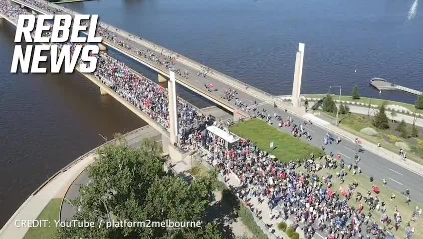 MASSIVE: A bird's eye view of the convoy heading to Parliament House right now in Canberra