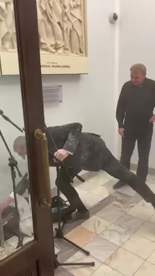 Hannukah candles put out by a fire extinguisher in parliament by a Polish far-right...