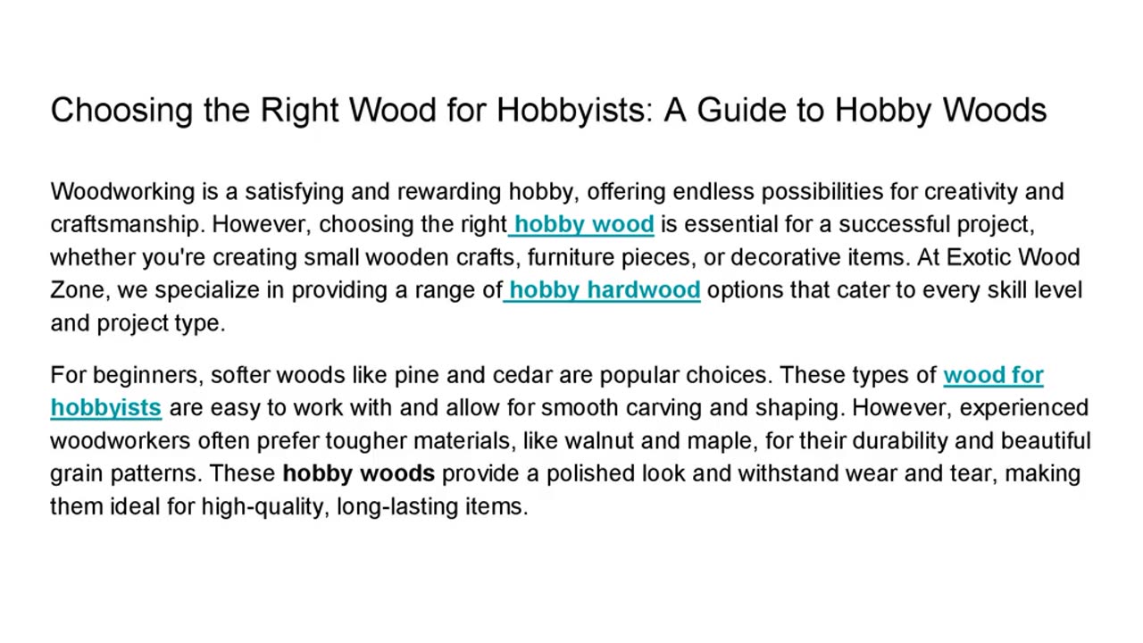 Choosing the Right Wood for Hobbyists: A Guide to Hobby Woods