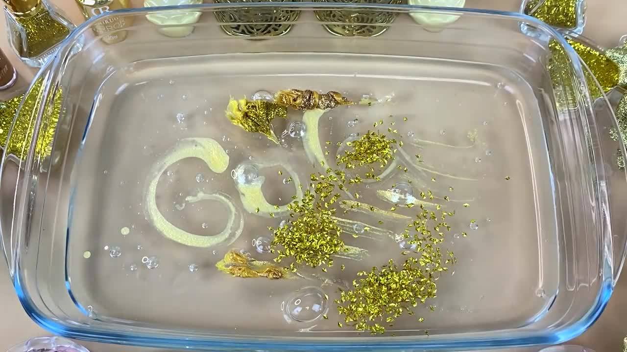 GOLD SLIME | Mixing makeup and glitter into Clear Slime | Satisfying Slime Videos