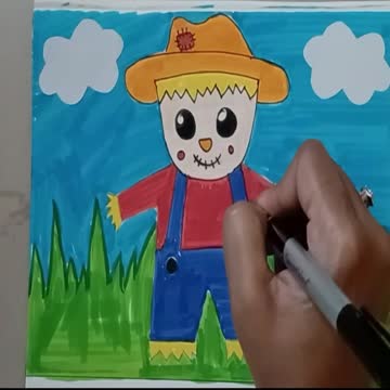 Easy Scarecrow Drawing For Kids | Easy Scarecrow Drawing | Easy How to Draw A Scarecrow Tutorial