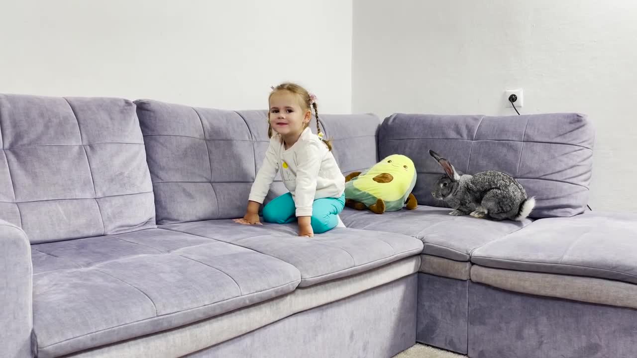 Adorable Baby Girl Convinces Giant Rabbit to Play With Her! (Cutest EVER!!)