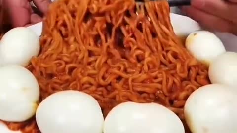 Chinese Mukbang Spicy Noodles and Boiled Eggs