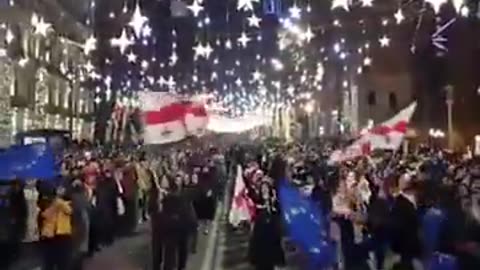 War marching folklore dance Khorumi performed on Rustaveli Avenue