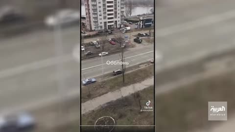 A confrontation between a Russian tank and a Ukrainian armored vehicle near Kyiv