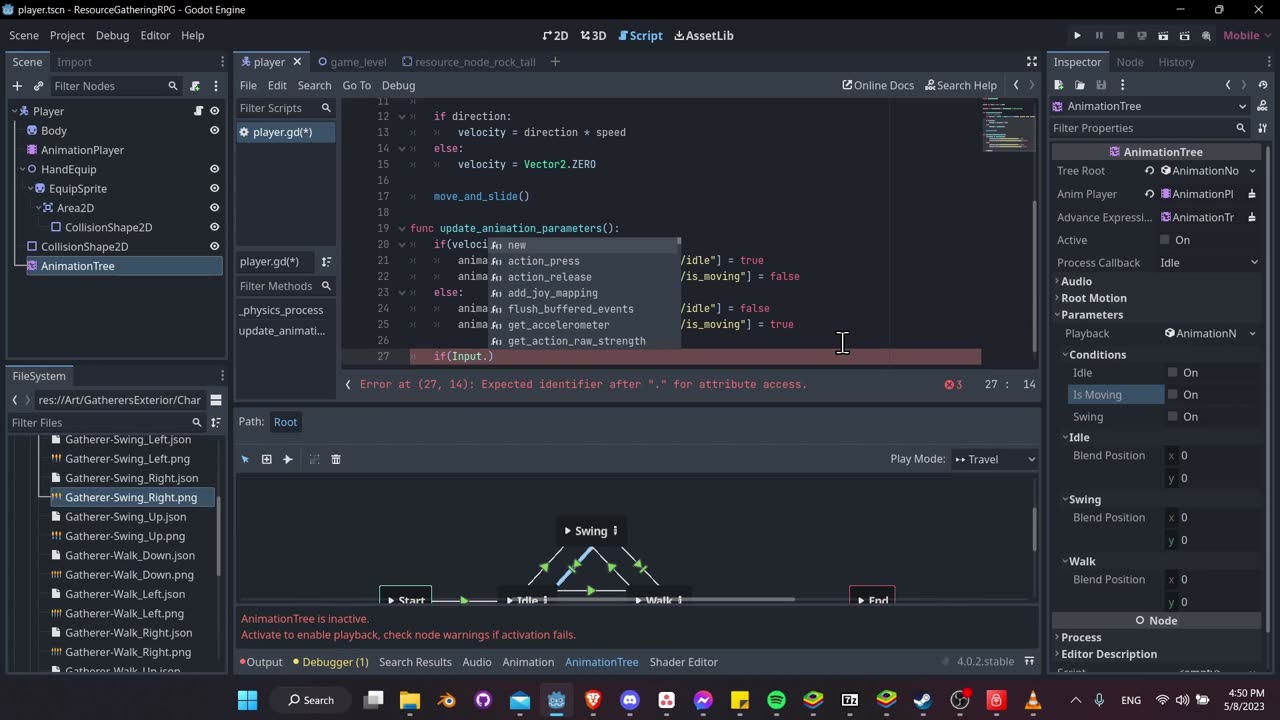 Animation Tree State Machine Setup w/ Conditions & BlendSpace2D - Godot 4 Resource Gatherer Tutorial