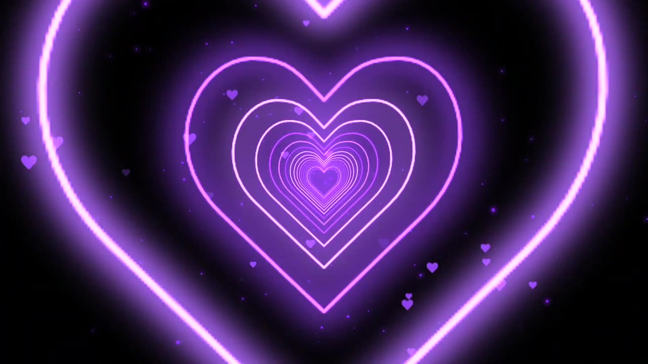 1175. Neon Lights Love Heart Tunnel Background💜Purple Heart