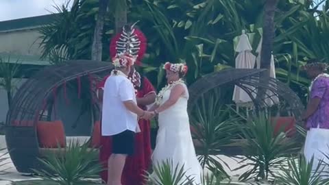 What a happy wedding in the beach