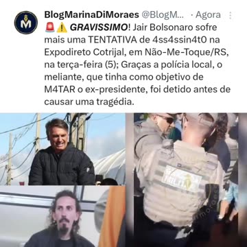 TENTATIVA de assassinato na Expodireto Cotrijal, em Não-Me-Toque/RS, na terça-feira (5). Graças a polícia local, o meliante, que tinha como objetivo de Matar o ex-presidente.