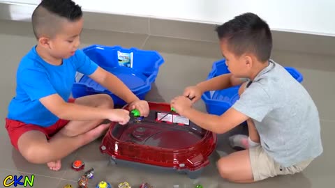 CKN Toys playing with the new Beyblade Slingshock