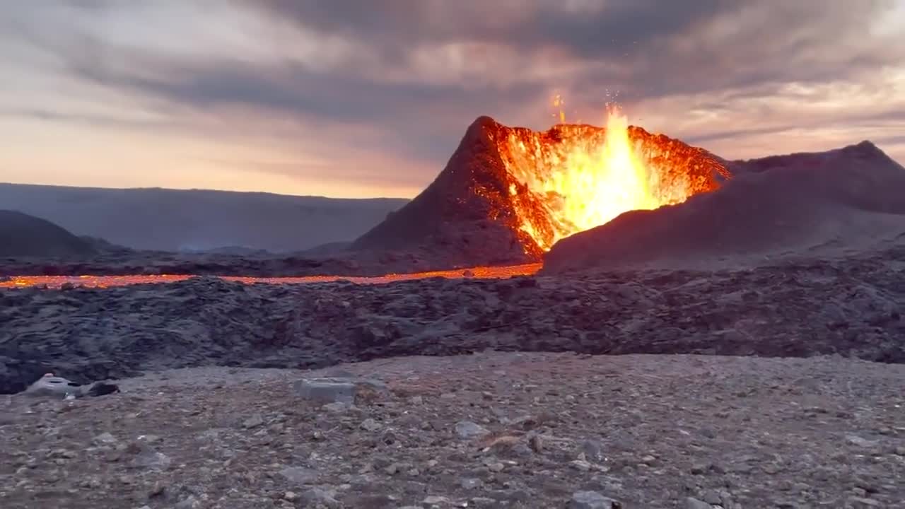 Lava Tornado Rises Out of Rocky Ground While Volcano Erupts in Iceland