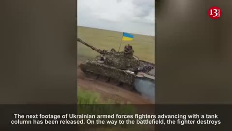 A large column of tanks attacking along the front - a counterattack image of the Ukrainian army