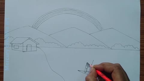 How to draw a beautiful rainbow scenery